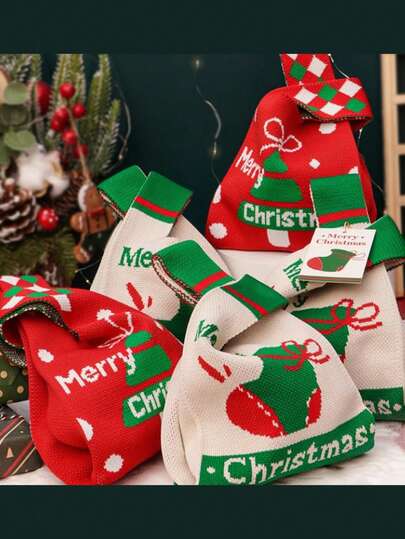 Sacs-cadeaux réutilisables pour les fêtes, sacs-cadeaux de Noël décoratifs pour la maison avec poignées, sacs à bonbons créatifs, sacs-cadeaux de Noël à cordon, sacs à bonbons de Noël rouges et verts, sacs en canevas de jute pour le père Noël pour l'emballage de cadeaux de Noël, sacs-cadeaux de décoration de fête de Noël, sacs en tricot de pommes de Noël pour l'emballage de Noël et la décoration de la maison, décorations de fêtes, emballage de Noël et décoration de la maison.