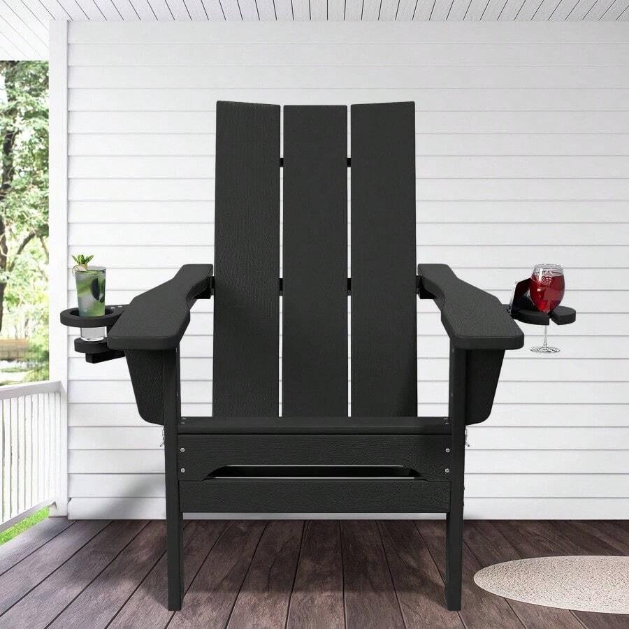 JUSTLET Outdoor Patio Chair, HDPE Folding Adirondack Chair, Black - 1+黑色 - 查看 1