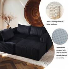 Modern Minimalist Modular Sectional Sofa, L-Shape Upholstered Cloud Couch With Deep Seats, Right Facing Chaise For Living Room-Black - 黑色 - 查看 6