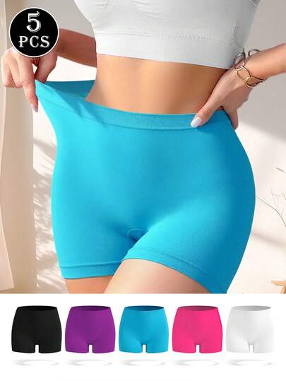 5pcs/Pack Plus Size Women's Solid Color Cotton Hipster Panties, Lift Butt, Anti-Chafing, Comfortable Minimalist Underwear