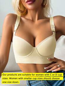 Women's Solid Color Comfortable Seamless Deep V Push-Up Adjustable Sports Bra With Back Design - Yellow - View 6