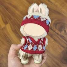 [Clothes Only] 17cm Labubu Clothes Suitable For 17cm Labobo Dolls, LBB Figurines And Other Dolls That Can Wear Clothes - Labobo Red & Blue Knitted Hat Set, Black & Red Suspender Pants Set For Labubu
