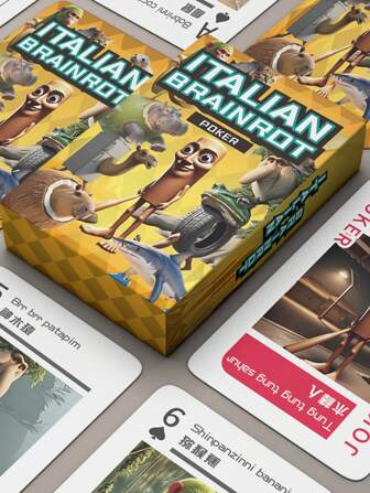 1 Deck Of 54 Pcs Italian Brainrot Quirky Style Playing Cards, Including Tung Tung Tung Sahur, Tralalero Tralala, Schimpansinni Bananini Cards, Suitable For Family Gatherings, Party Entertainment Activities