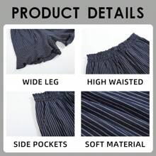 Linen Shorts For Women High Waisted Wide Leg Drawstring Ruffle Summer Beach Casual Loose Flowy Shorts With Pockets