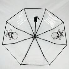 Creative Double-Sided Skull Transparent Umbrella, Minimalist Design, Popular Folding Portable Umbrella, Dark Aesthetic