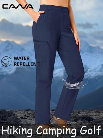 Cavva Women's Water-Resistant Hiking Pants Quick-Dry Lightweight Comfort Stretch Mid-Rise Elastic Sides 5 Secure Pockets Thigh Zipper Straight Leg Cut Golf Camping Traveling