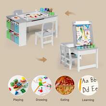 4-In-1 Kids Table And Chair Set With Removable Tabletop Storage And Paper Roll Dispenser, Toddler Craft Table With 6storage Boxes,For Drawing, Child Activity Table, Kids Table Set Painting ,Children's Day Gifts - 灰色 - 查看 4