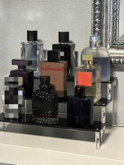 1pc Multi-Functional Acrylic Cosmetic Display Rack, Large Capacity Multi-Layer Modern Minimalist Black Storage Shelf, Suitable For Storing Perfume, Figures, Lipsticks, And Cosmetics, Ideal For Bedroom, Living Room, Kitchen, Also Perfect For Holiday Beach, Bathroom, And Bedroom Organization, A Great Holiday Gift For Family And Friends