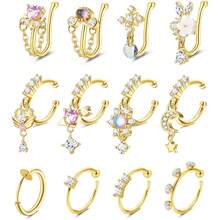 Milacolato Nose Cuff Fake Nose Ring Hoop Clip On Nose Ring CZ Dangle Fake Nose Ring Cartilage Tragus Ring Nose Cuff Non Piercing For Women Men - 彩色 - 查看 11