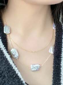 1 件巴洛克仿珍珠奢华金属多层项链，适合女士，适合派对、庆典、宴会和日常佩戴配饰，秋冬 - 彩色 - 查看 7