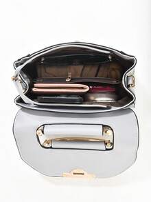 1 件女士纯色迷你方形包，时尚顶部提手斜挎包，迷你单肩钱包带扣装饰 - 灰色 - 查看 7