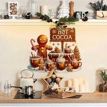 Autocolant de perete festiv de Crăciun cu turtă dulce - Autoadeziv, decorațiune de sărbători ușor de aplicat pentru dormitoare, băi și toalete, design vesel cu turtă dulce și pălărie de Moș Crăciun și baton de bomboane, perfect pentru decorul casei de sărbători, artă murală festivă | Decor festiv vesel | Artă murală decorativă, decorațiuni de Crăciun cu turtă dulce