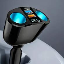 YITUMU Caricabatterie per auto con display digitale della tensione - 2 porte USB + Type-C e doppia porta per accendisigari | Ingresso 12V/24V per telefoni/tablet/ventilatori USB