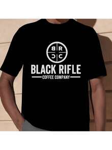 Black Rifle Coffee Company Logo T-Shirt - Patriotic American Flag & Rifle Design, Casual Crew Neck, Regular Fit, All-Season Comfort, Black With White Print, Perfect For Outdoor Activities, Coffee Shirts - màu đen - Xem 1