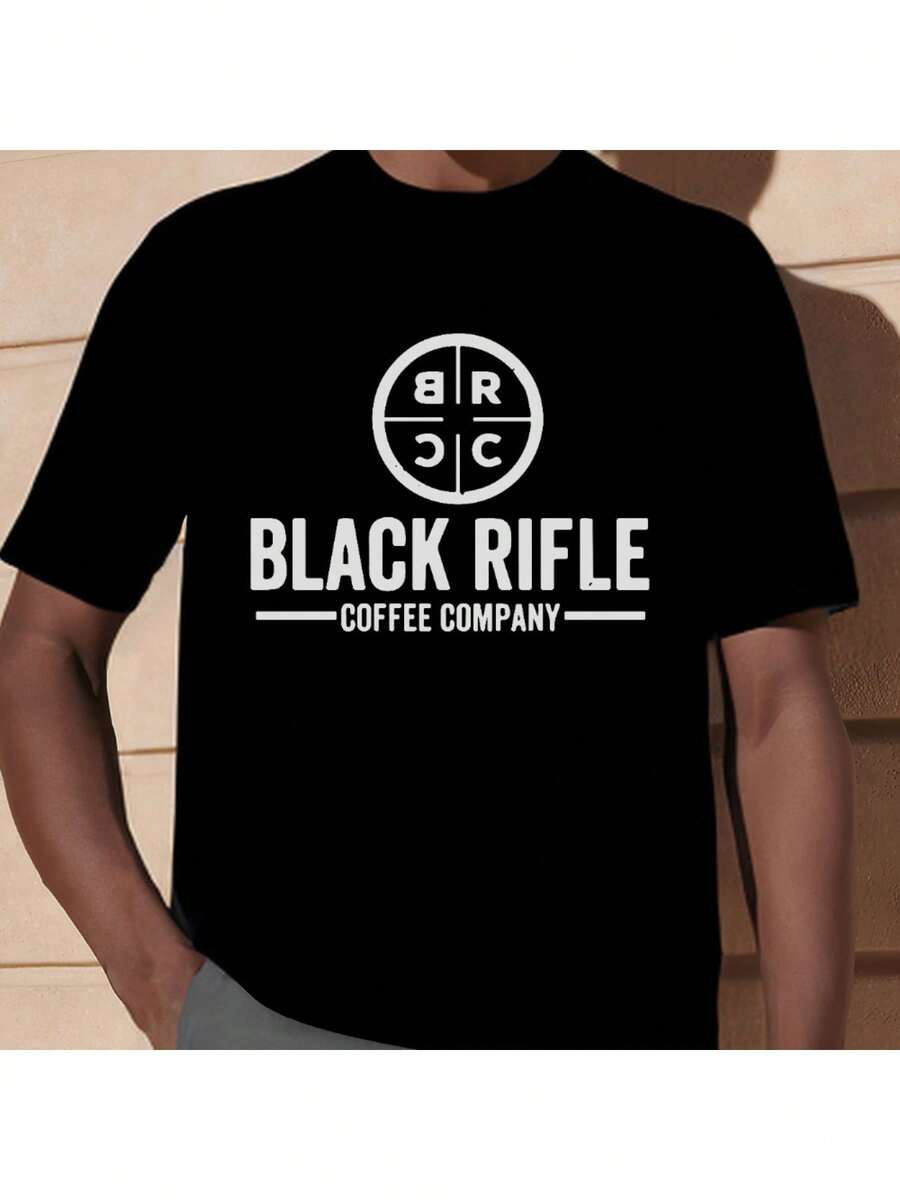 Black Rifle Coffee Company Logo T-Shirt - Patriotic American Flag & Rifle Design, Casual Crew Neck, Regular Fit, All-Season Comfort, Black With White Print, Perfect For Outdoor Activities, Coffee Shirts - màu đen - Xem 1