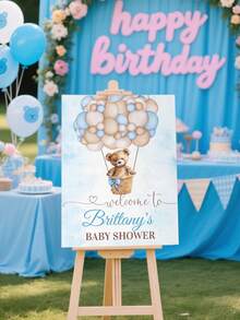 个性化洗礼欢迎牌，热气球泰迪熊主题，可定制姓名，婴儿洗礼纪念牌