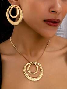 1 Pair Fashionable & Versatile Gold Double-Ring Stud Earrings, Suitable For Women Party, Gathering, Daily Wear, Gift - Yellow Gold - View 16