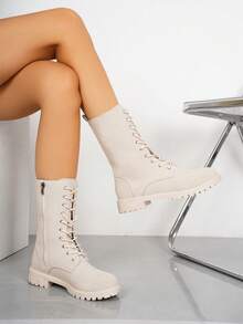 Women's Fashion Versatile Lace-Up Mid-Calf/Ankle/Booties/Motorcycle Boots, Short Boots, High-Top Anti-Slip Boots, Casual Comfortable Side Zipper Outdoor Boots, Riding Outdoor Black Boots, Autumn/Winter Boots, Outdoor Boots, Over-The-Knee Boots