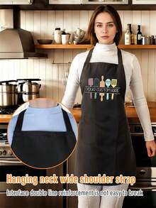 1/2pcs Customized Black Kitchen Cooking Apron, Modern Polyester Oil-Proof Apron, Black Kitchen Apron, Polyester Apron For Garden, Kitchen And Housework Perfect For Home, Restaurant, And Kitchen Cooking - Multicolor - View 3