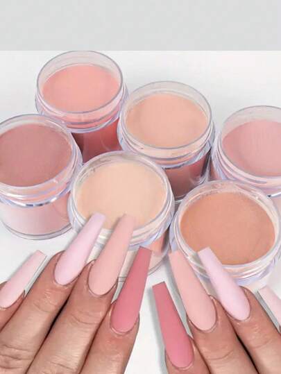 Set de 6 piezas Polvo de uñas acrílico rosa romántico - 10g Polvo de cristal glamoroso para extensiones de uñas DIY profesionales - Juego decorativo brillante para arte de uñas