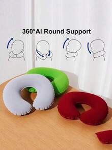 1pc Travel Pillow Neck Pillow Airplane Pillow Travel Car Home Office Travel Neck Flight Pillow Snap Button With Soft Cover, U Shaped Neck Pillow Portable Student Adult Pillow Pad, Supports Neck And Protects Cervical Vertebrae While Studying Or Riding In Car, Office Or Other Travel - Multicolor - View 9