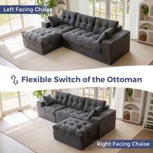 MAXYOYO L-Shaped Modular Sofa With Convertible Left/Right Ottoman,Cloud-Textured Tufted Cushions,Four Combinations,Sofa In A Box,No Assembly Required - 深灰色 - 查看 7