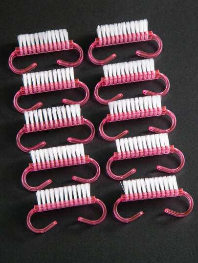 2pcs Colored Plastic Handle Nail Cleaning Brush - Bull Horn Shape Easy To Grasp Nail Scrub Brush, Small Nail Cleaning Brush, Used For Cleaning Toes And Nails, Male And Female