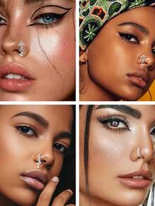 Milacolato Nose Cuff Fake Nose Ring Hoop Clip On Nose Ring CZ Dangle Fake Nose Ring Cartilage Tragus Ring Nose Cuff Non Piercing For Women Men - 彩色 - 查看 9