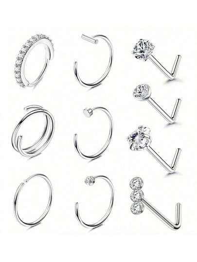 10pcs Micro 20G L Shaped Gold Color Nose Ring Set, Women's Nose Piercing Nose Hoop, 316L Stainless Steel, Golden Stainless Steel Nose Rings Hoop L Shaped Nose Studs Nose Ring Screw Bone Silver Pack For Women Men, Lip Ring, Women's Body Piercing Jewelry Set, Nose Rings For Women, Nose Piercing, Septum Jewelry, Fake Piercings, Nose Stud, Faux Piercing