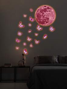 1/3/5pcs Moon, Butterfly Luminous Stickers Waterproof PVC Self-Adhesive Removable Luminous Stickers Suitable For Bedroom, Children's Room Wall Stickers Halloween, Christmas Gifts For Friends And Family. Room Decor Bedroom Decor Kitchen Decor Wall Decor