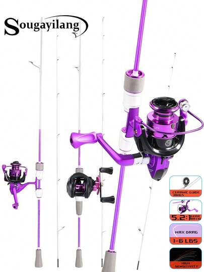 SOUGAYILANG 1.8m UL High-Carbon Trout Rod Combo With Spinning & Baitcasting Reel: Precision Brass Gear, Hybrid Wool-Metallic Drag & Low-Friction Ceramic Guides, Smooth Brass Drive, Powerful Hybrid Drag, - Easy To Use For Beginners, Great For Relaxing Outdoor Fishing