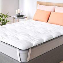 Soft, Breathable And Comfortable Mattress Topper With Ribbed Quilting And Non-Slip Straps On The Corners - White - View 4