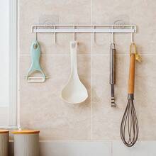 2个厨房用具挂钩，粘性壁挂式挂架，可挂放锅铲、量勺和其他厨房工具，无需钻孔，节省空间，6个挂钩，适用于浴室、卧室、衣柜、厨房、美食工作室、露营车等场所。 - 彩色 - 查看 6