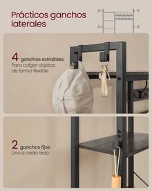 Appendiabiti Ingresso con Panca Scarpiera e 5 Ripiani Portaoggetti, 9 Ganci Attaccapanni e 6 Ganci Laterali, 40 x 120 x 190 cm,Stone Grey and Ink Black,Regalo Natale - nero - Visualizzare 5