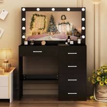 Black Vanity Makeup Desk Dressing Table With 11 LED Lighting Mirror & 5 Drawers - Black - View 7