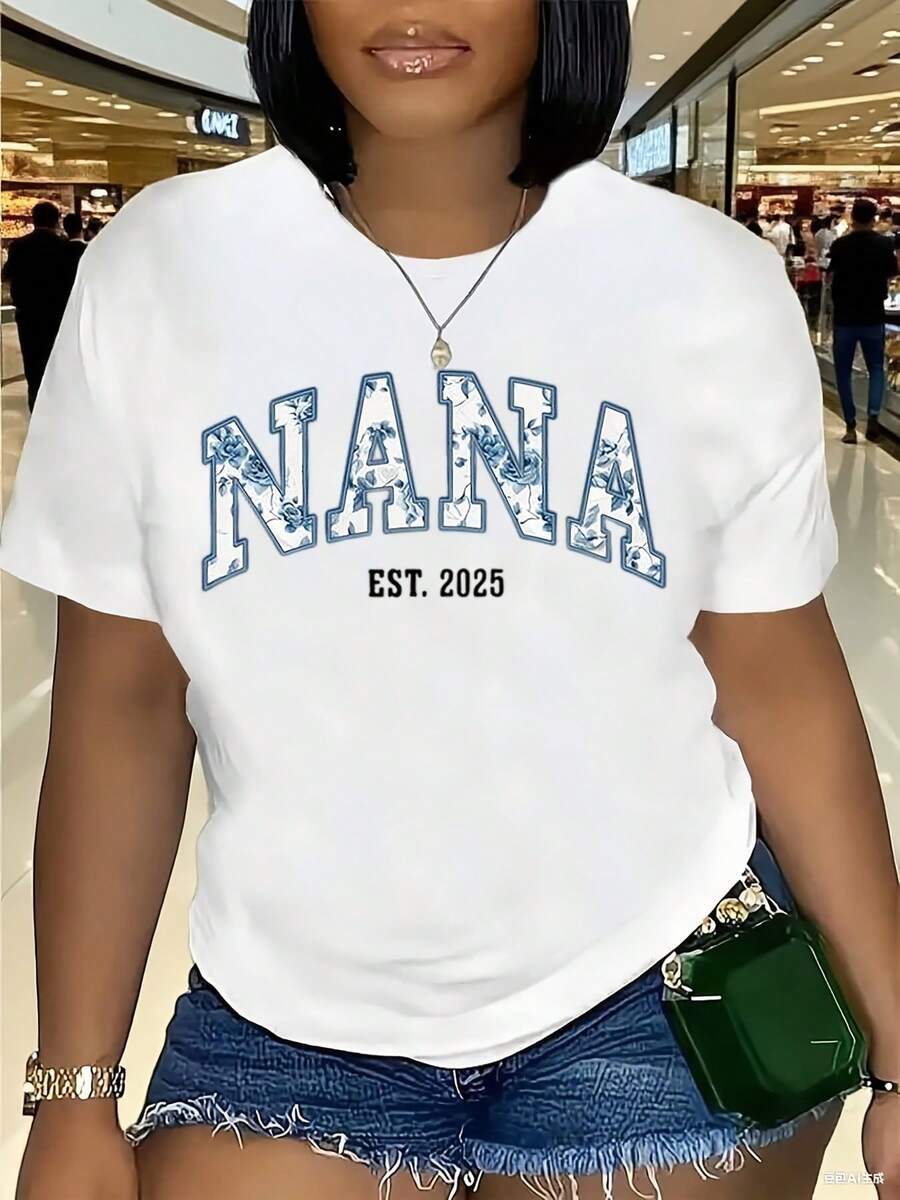 NANA Women's Crew Neck T-Shirt, Casual Short Sleeve Top, Soft Breathable Fabric, Nana Shirt, Machine Washable For Spring & Summer, Everyday Top, New Year Gift For Nana, Statement Tee, Halloween Gift For Nana, Lightweight Tee, Printed Shirt, Christmas Gift For NanaHalloween Gift For Nana - trắng - Xem 1