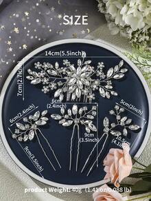 1件手工水晶新娘发梳，水钻新娘发夹，圣诞配饰，女士婚礼发饰 - 銀色 - 查看 6