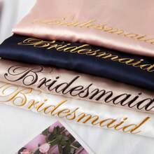 1PC Wedding Bridal Bridal Tinted Robe Silk Robe Wedding Makeup Advanced Dressing Gown Suitable For Hotels, Wedding Parties, Protective Party Wear Back To School - Pink Edging - View 3