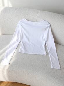 Ribbed Long Sleeve Top For Women, Slim Fit, Spring/Summer New Sportswear, Good Drape, Fashionable Soft & Breathable - White - View 9