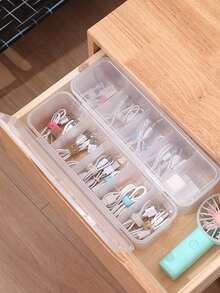 1pc Multi-Functional Plastic Socks, Underwear, Spice Organizer Box, Stackable Compartment Storage Box For Cables, Closet Organizer Box With Flip Cover, Dust-Proof - Clear - View 2