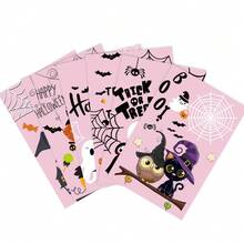 12pcs/Set Pink Halloween Greeting Cards - Handwritten Single-Sided Paper Postcards, Party Invitations, Decorations With Elements Like Ghosts, Pumpkins, Spiders, Bats, Castles, Black Cats, Tombstones, Suitable For Halloween Decoration, Theme Party Invitations, Halloween Decor, Fall, Room Decor, Fall Home Decor, Halloween Decorations