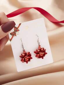 1 Pair Fashionable Personalized Red Metal Design Women Earrings, Christmas Accessories (No Card) - Red - View 4