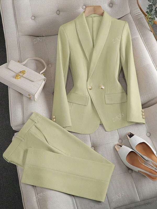 Set de 2 piezas de chaleco y pantalones cortos profesionales para mujer de talla pequeña: sofisticado, elegante y juvenil