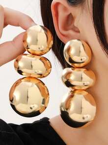 One Pair Of Fation Stud Earrings Clear Surface Chunky Jewelry - Gold - View 5