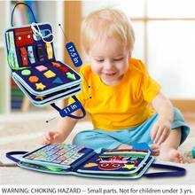 Esjay Toddler Busy Board Montessori Toys Boys, Sensory Board Educational Activities Learning Fine Motor Skills, Birthday Gifts Boys Toddlers, Travel Toys Airplane Car, Blue Dinosaur - Bảng chữ cái màu xám - Xem 11