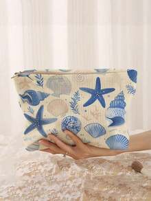 Borsa cosmetica in velluto a coste con stampa floreale minimalista, leggera e multifunzionale per la conservazione dei cosmetici