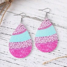 1 par de pendientes de gota de agua acrílica 2D con estampado de leopardo vintage minimalista y brillo para mujeres