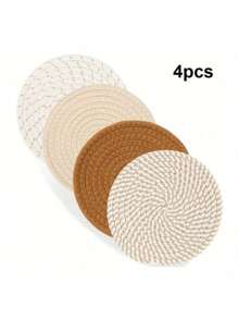 Round Woven Cup Mat & Holder Combo, Heat Insulation Pad, Thicken Design