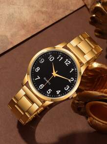 2pcs Fashionable Business Casual Men's And Women's Versatile Round Face Steel Strip Quartz Watch, Couple Gift Set; Suitable For Holidays And Daily Wear By Couples