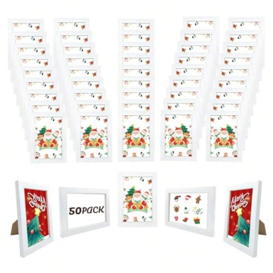 Set Of 50 Picture Frame Bulk Photo Frames Wall Mounting Simple Photo Frames Multi Picture Frames For Wall Or Tabletop Fits 4x6 White - 白色 - 查看 1